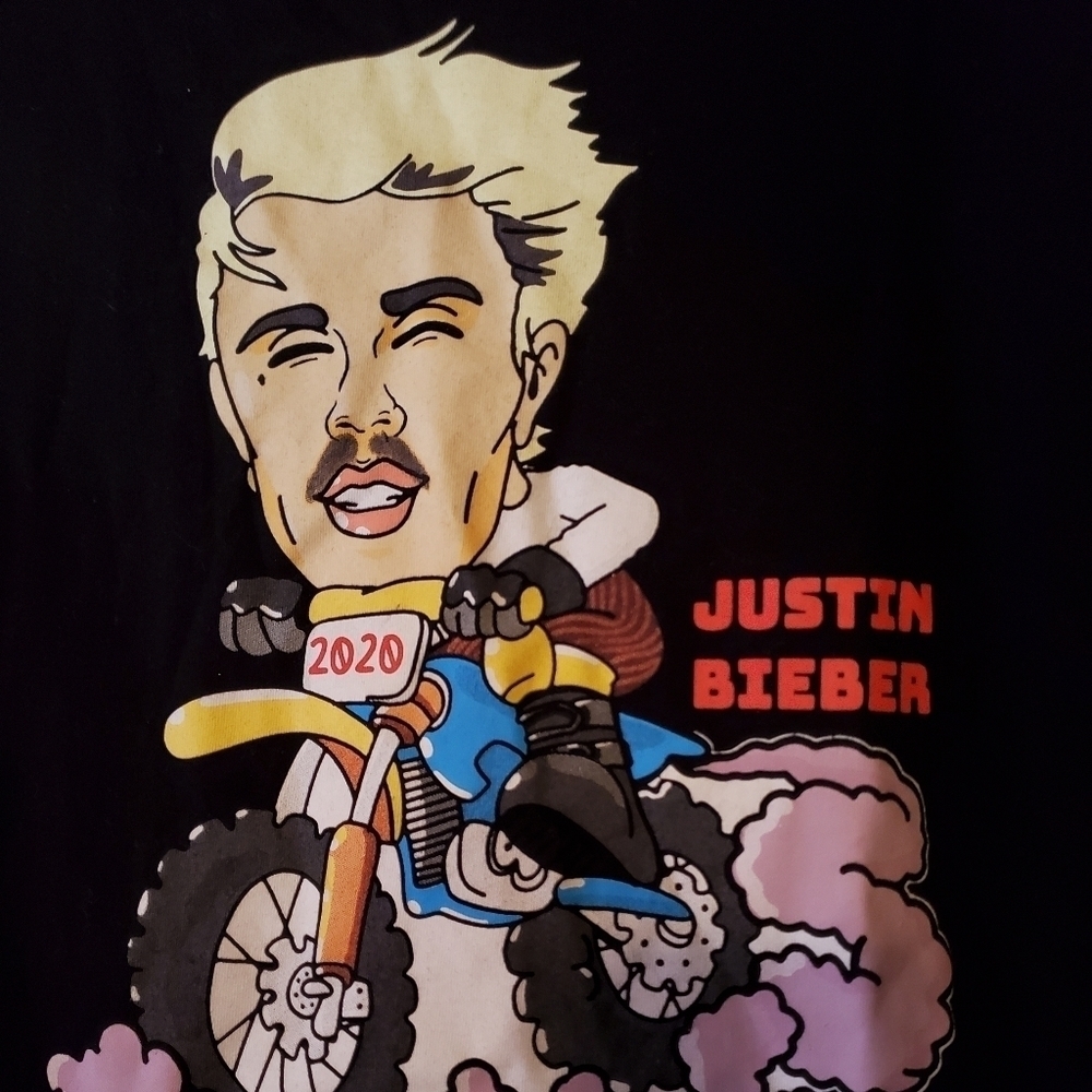 Justin Bieber Y2K Baby Tee BP Medium Black Graphic Crop Top - Picture 9 of 12